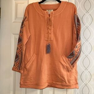 Tru Luxe Jeans Terracotta Embroidered Shirt